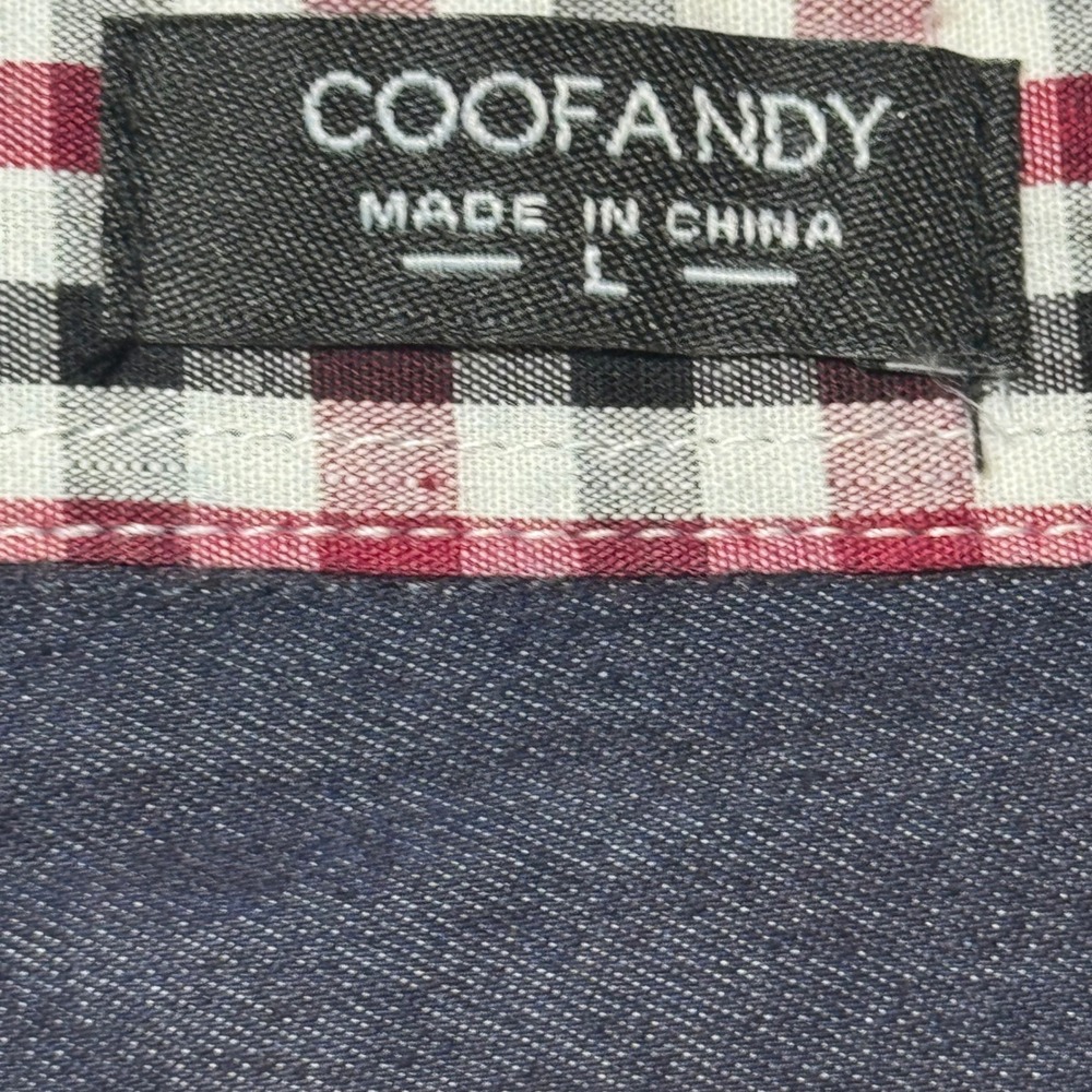 COOFANDY Mens Denim Short Sleeve Button Up Shirt Red Plaid Collar Size L - Picture 4 of 7